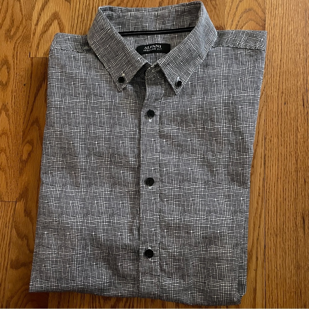 Alfani Men’s Abstract Windowpane Short Sleeved Casual Button Down - black/white